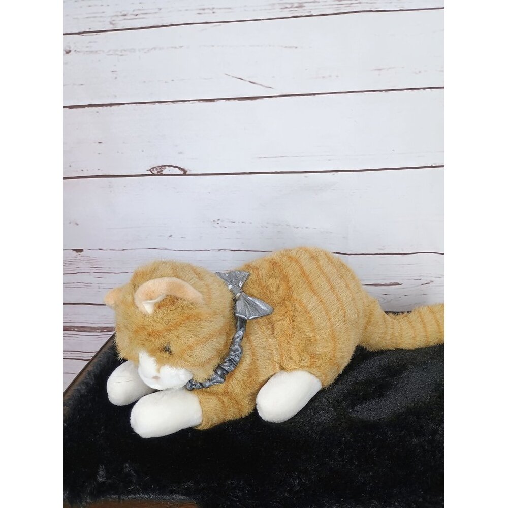 Vintage 1994 Geoffrey Inc Stuffed Faded Orange Fuzzy Cat With Silver Bow